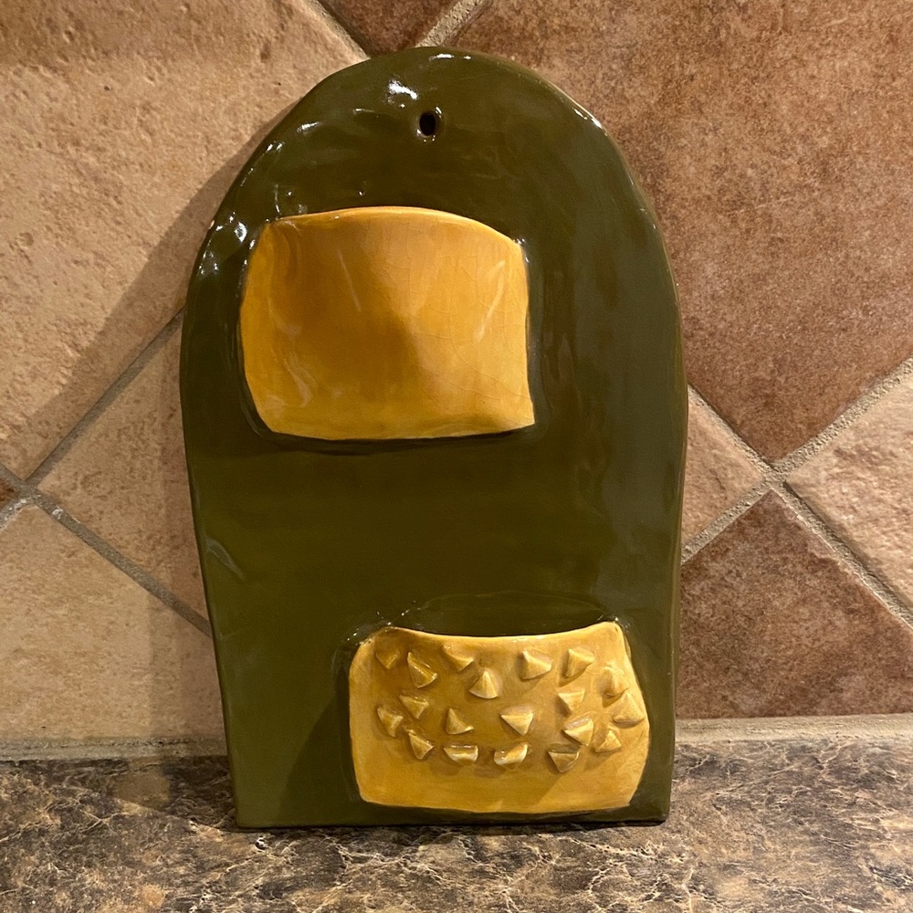 Olive Green & Mustard Yellow Ceramic Wall Pocket - Home Art